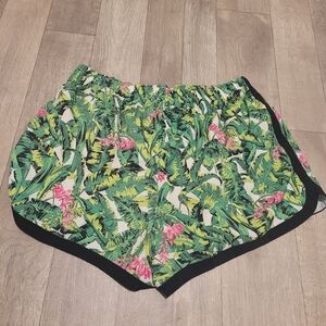 Zellos running Athletic shorts size XL Green Leaf Pattern